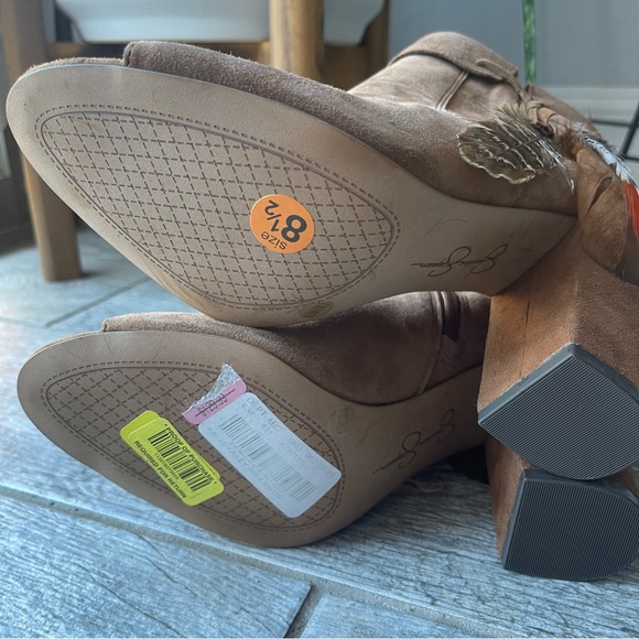 Jessica Simpson brown leather ankle boots open toe size 8.5M - Picture 5 of 10